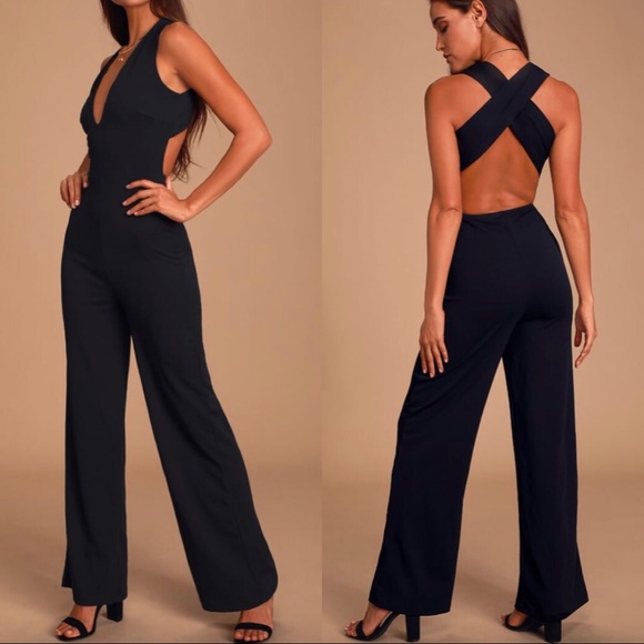 thinking out loud black backless jumpsuit